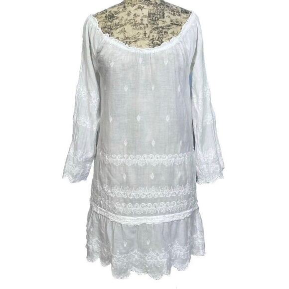 Calypso St Barth sz XS Sheer White Embroidered Tunic Dress Cotton Scoop Neck - Picture 2 of 15